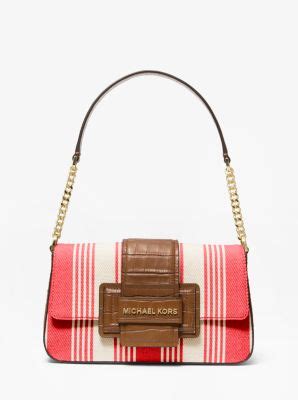 michael kors sage medium striped canvas shoulder bag|Michael Kors flat shoulder bags.